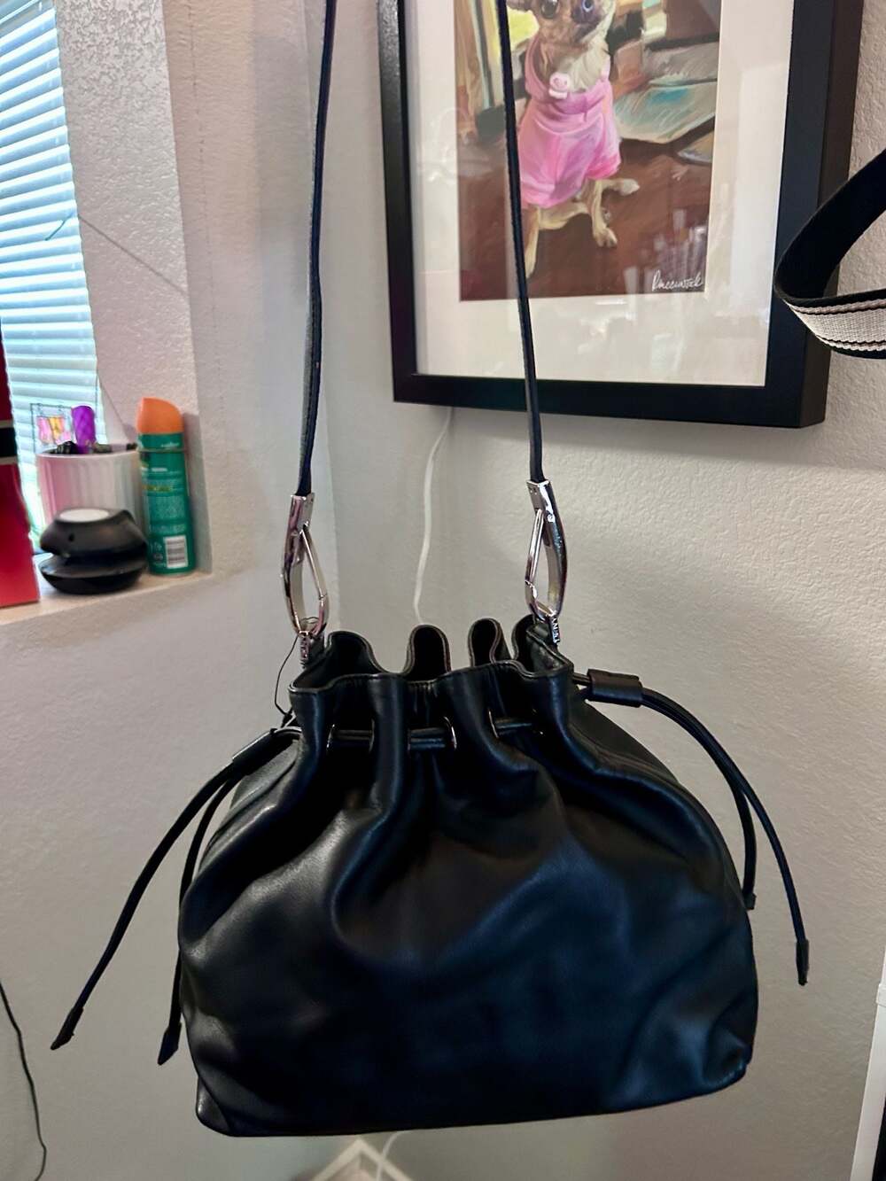 DKNY Halle Drawstring Leather Bucket Bag